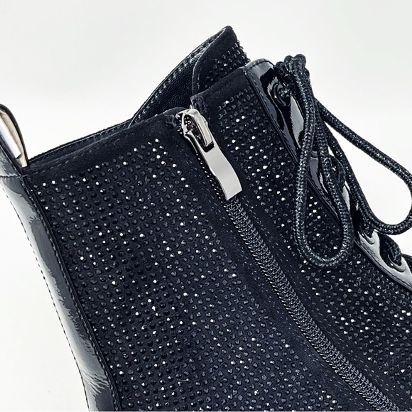 NWT Azura Livewire Patent Black Rhinestone Platform Bootie Combat Moto Size 9 - Picture 6 of 15